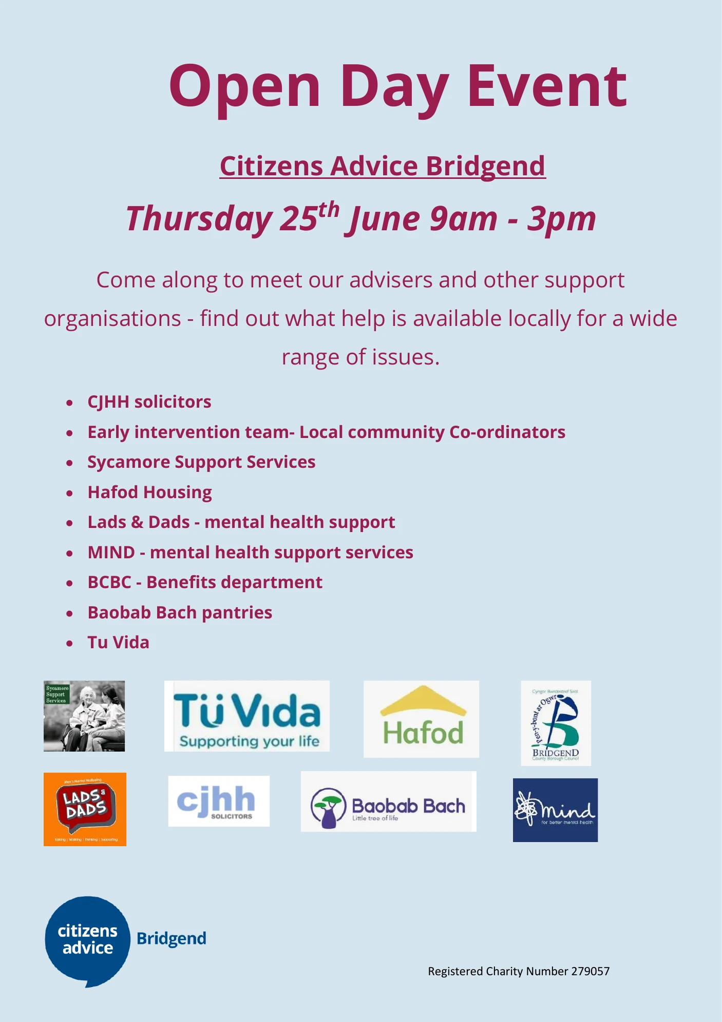 open day event q1 2026 Citizens Advice Bridgend Open Day Event — Thursday 25th June 9am to 3pm